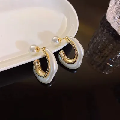 Pearl White Hoop Earrings